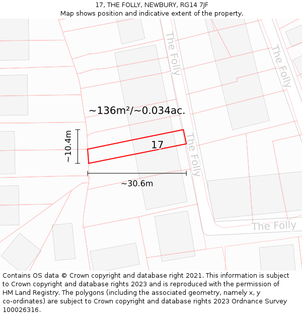 17, THE FOLLY, NEWBURY, RG14 7JF: Plot and title map