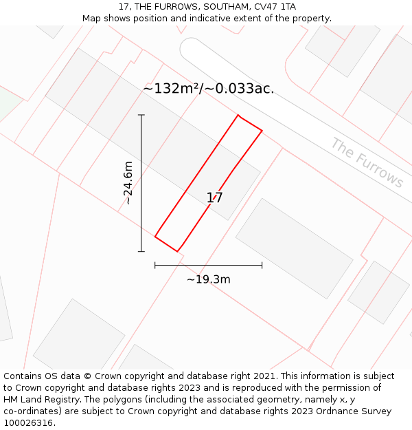 17, THE FURROWS, SOUTHAM, CV47 1TA: Plot and title map