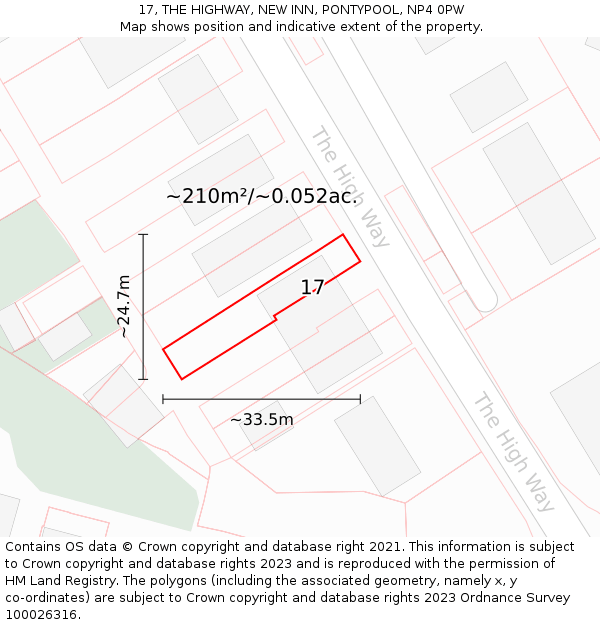 17, THE HIGHWAY, NEW INN, PONTYPOOL, NP4 0PW: Plot and title map