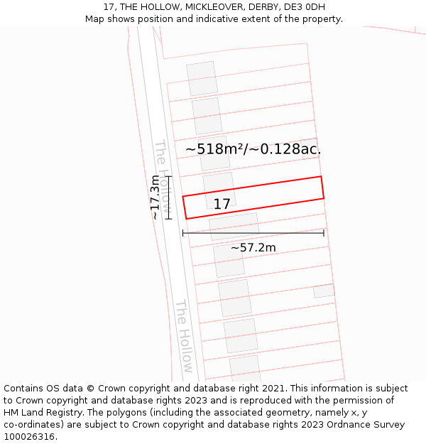 17, THE HOLLOW, MICKLEOVER, DERBY, DE3 0DH: Plot and title map