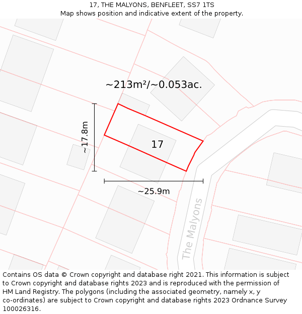 17, THE MALYONS, BENFLEET, SS7 1TS: Plot and title map