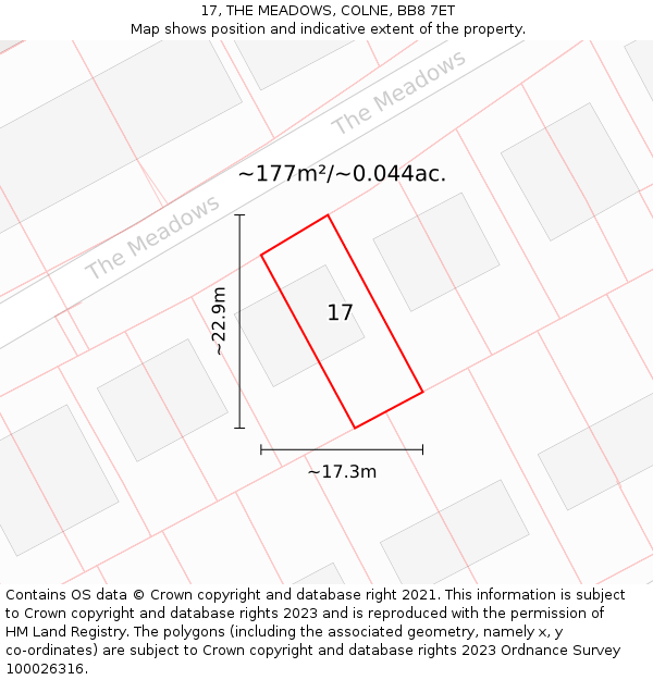 17, THE MEADOWS, COLNE, BB8 7ET: Plot and title map