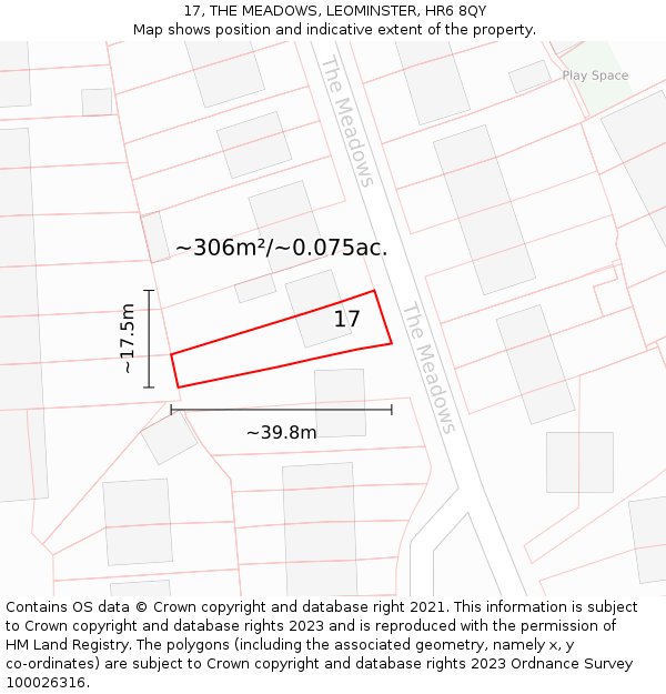 17, THE MEADOWS, LEOMINSTER, HR6 8QY: Plot and title map