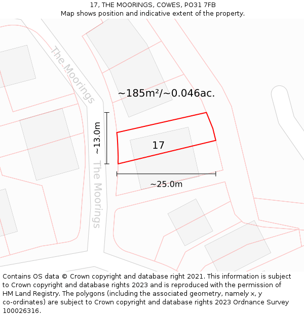 17, THE MOORINGS, COWES, PO31 7FB: Plot and title map