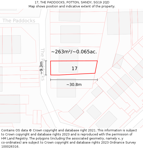 17, THE PADDOCKS, POTTON, SANDY, SG19 2QD: Plot and title map