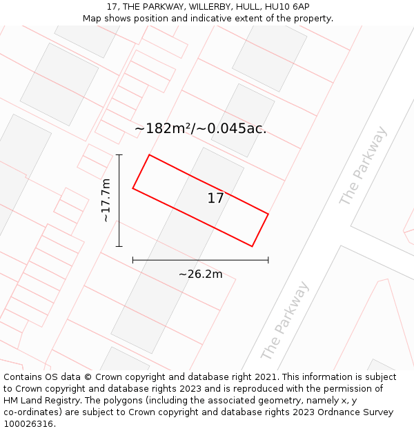 17, THE PARKWAY, WILLERBY, HULL, HU10 6AP: Plot and title map