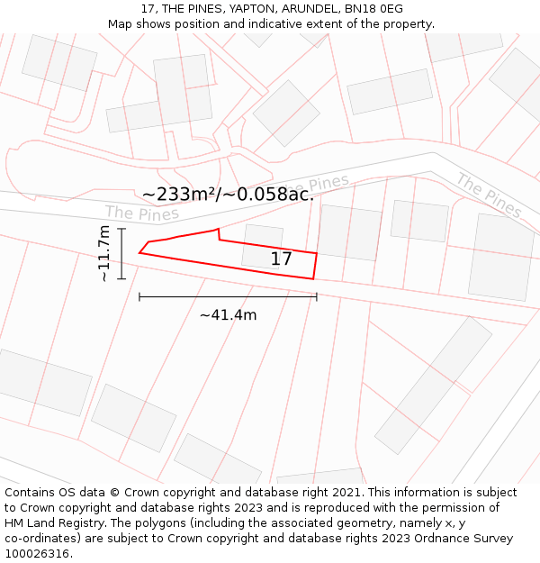 17, THE PINES, YAPTON, ARUNDEL, BN18 0EG: Plot and title map
