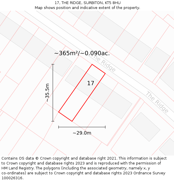 17, THE RIDGE, SURBITON, KT5 8HU: Plot and title map