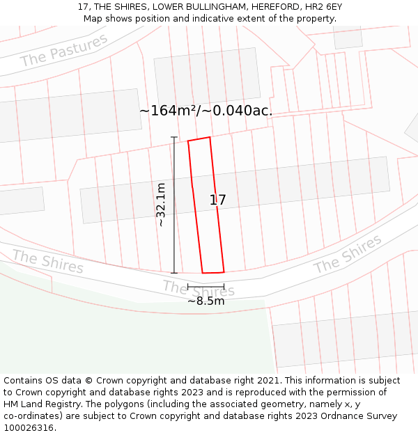 17, THE SHIRES, LOWER BULLINGHAM, HEREFORD, HR2 6EY: Plot and title map