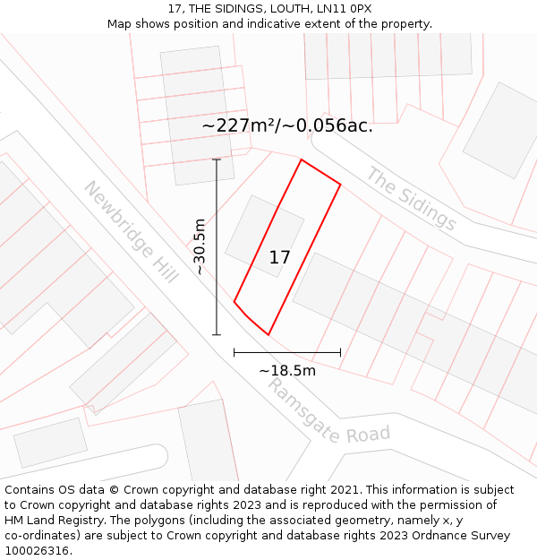 17, THE SIDINGS, LOUTH, LN11 0PX: Plot and title map