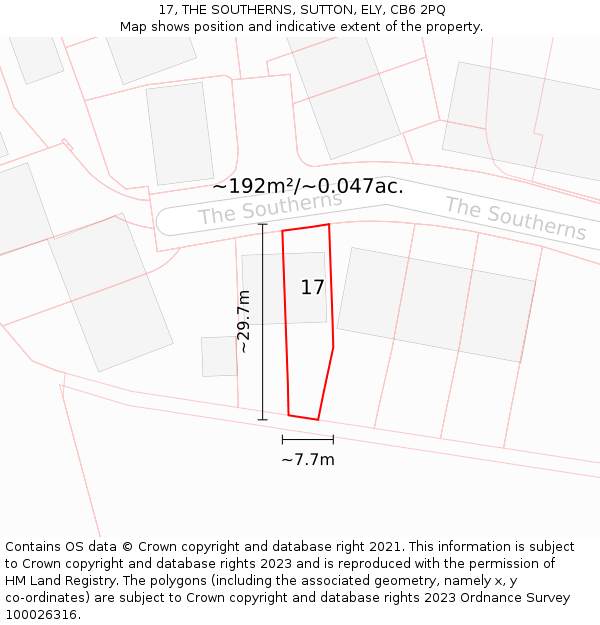 17, THE SOUTHERNS, SUTTON, ELY, CB6 2PQ: Plot and title map