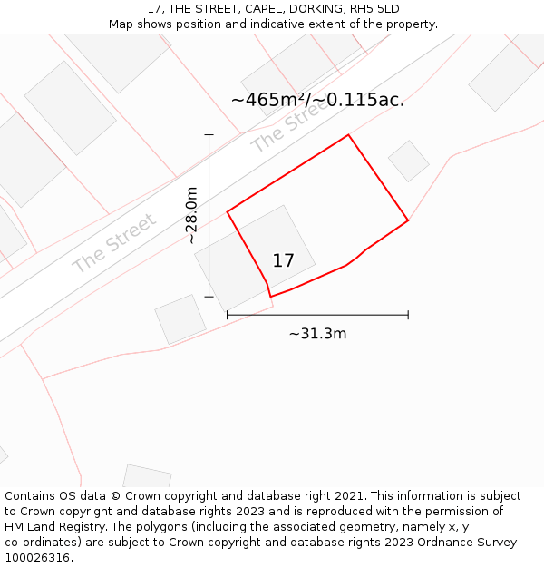 17, THE STREET, CAPEL, DORKING, RH5 5LD: Plot and title map