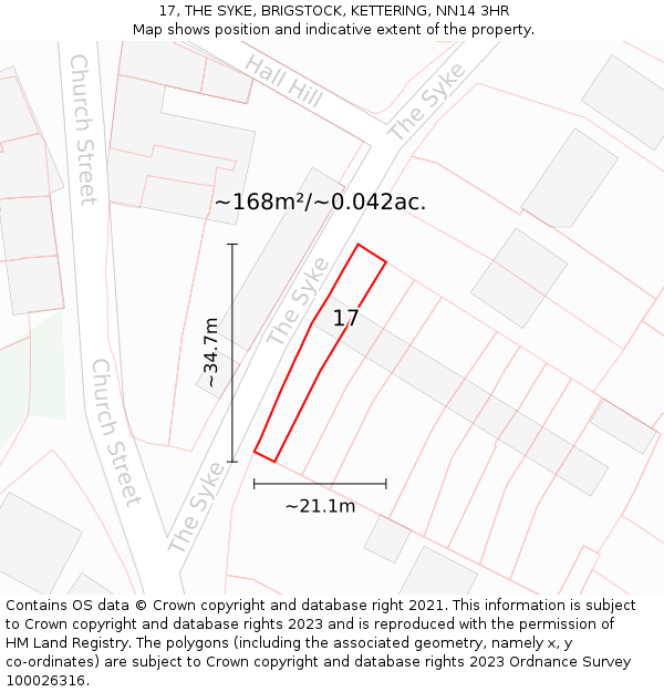 17, THE SYKE, BRIGSTOCK, KETTERING, NN14 3HR: Plot and title map