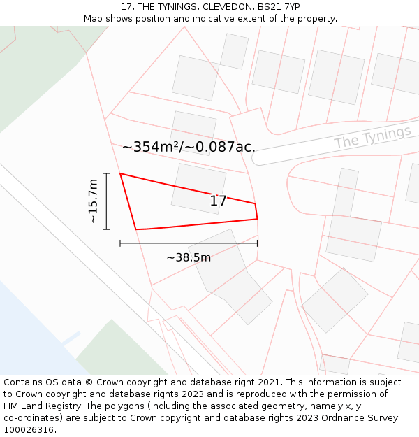 17, THE TYNINGS, CLEVEDON, BS21 7YP: Plot and title map