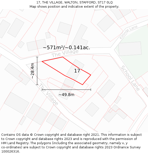 17, THE VILLAGE, WALTON, STAFFORD, ST17 0LQ: Plot and title map