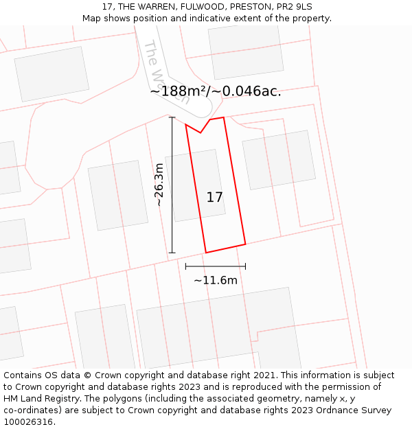 17, THE WARREN, FULWOOD, PRESTON, PR2 9LS: Plot and title map