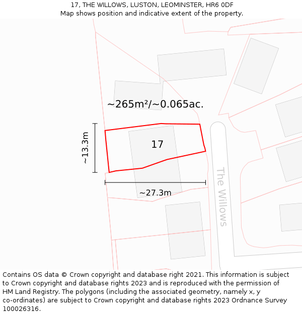 17, THE WILLOWS, LUSTON, LEOMINSTER, HR6 0DF: Plot and title map