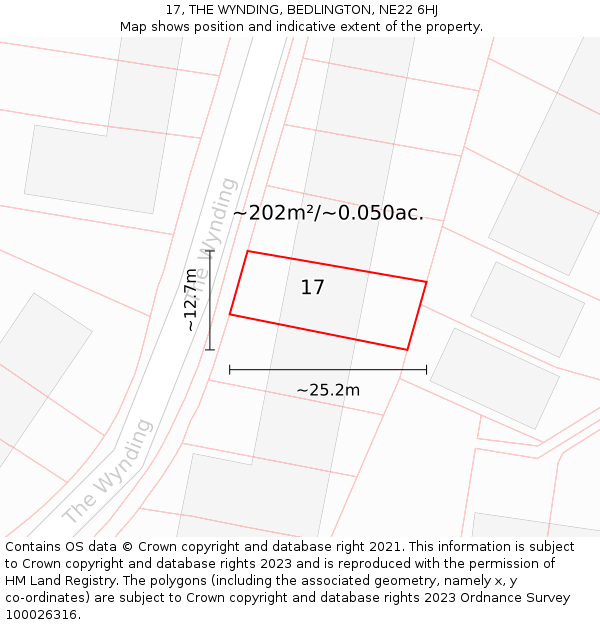 17, THE WYNDING, BEDLINGTON, NE22 6HJ: Plot and title map