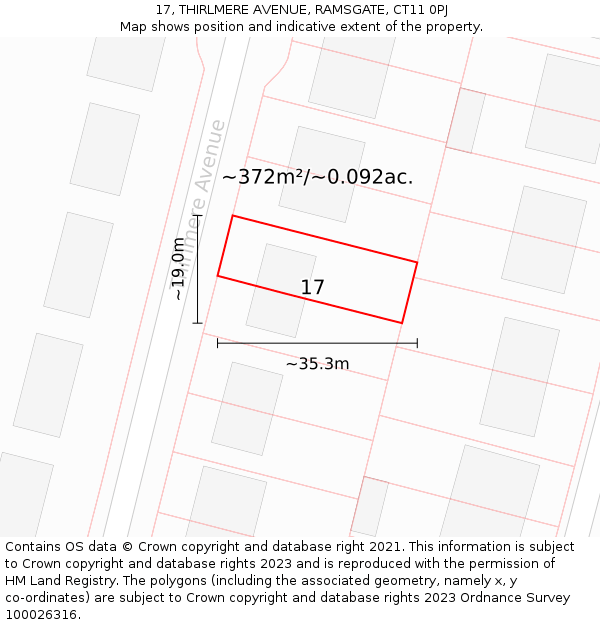 17, THIRLMERE AVENUE, RAMSGATE, CT11 0PJ: Plot and title map