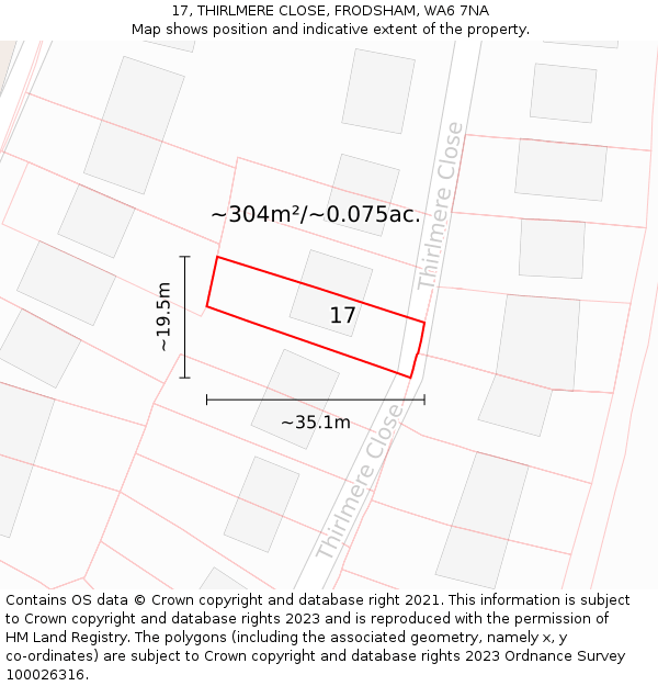 17, THIRLMERE CLOSE, FRODSHAM, WA6 7NA: Plot and title map