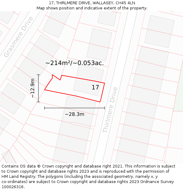 17, THIRLMERE DRIVE, WALLASEY, CH45 4LN: Plot and title map