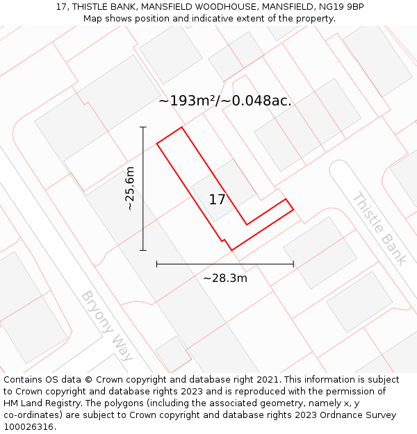 17, THISTLE BANK, MANSFIELD WOODHOUSE, MANSFIELD, NG19 9BP: Plot and title map