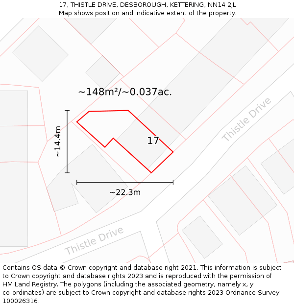 17, THISTLE DRIVE, DESBOROUGH, KETTERING, NN14 2JL: Plot and title map