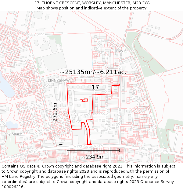 17, THORNE CRESCENT, WORSLEY, MANCHESTER, M28 3YG: Plot and title map