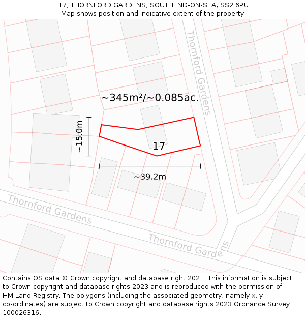 17, THORNFORD GARDENS, SOUTHEND-ON-SEA, SS2 6PU: Plot and title map