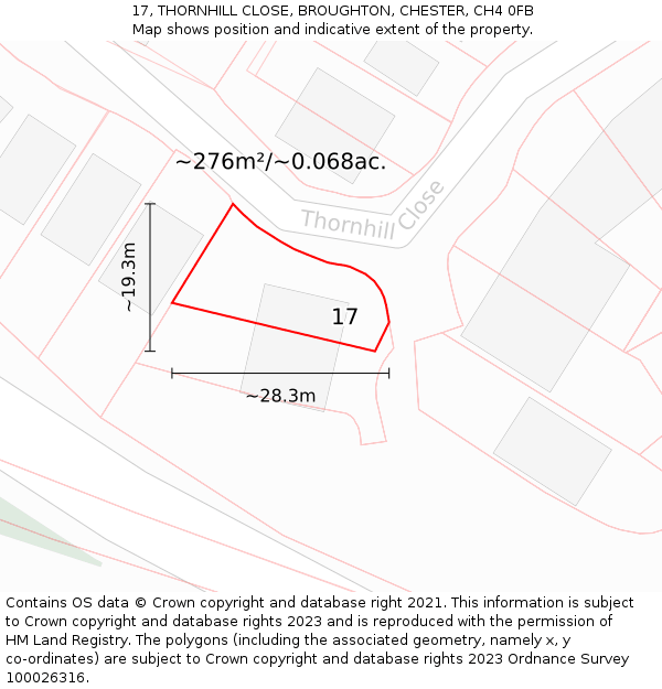 17, THORNHILL CLOSE, BROUGHTON, CHESTER, CH4 0FB: Plot and title map