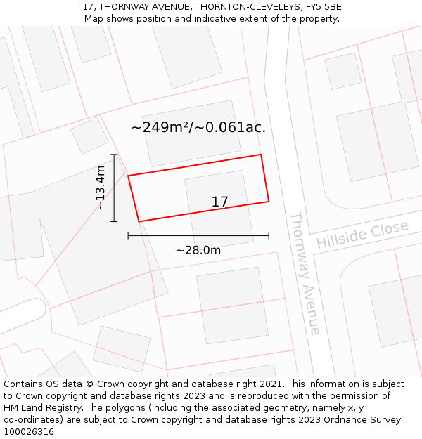 17, THORNWAY AVENUE, THORNTON-CLEVELEYS, FY5 5BE: Plot and title map