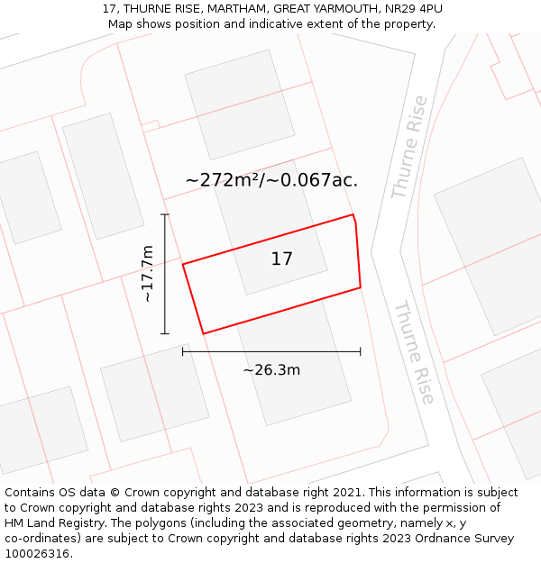17, THURNE RISE, MARTHAM, GREAT YARMOUTH, NR29 4PU: Plot and title map