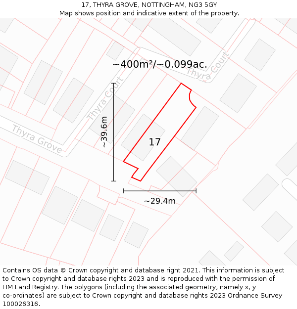 17, THYRA GROVE, NOTTINGHAM, NG3 5GY: Plot and title map