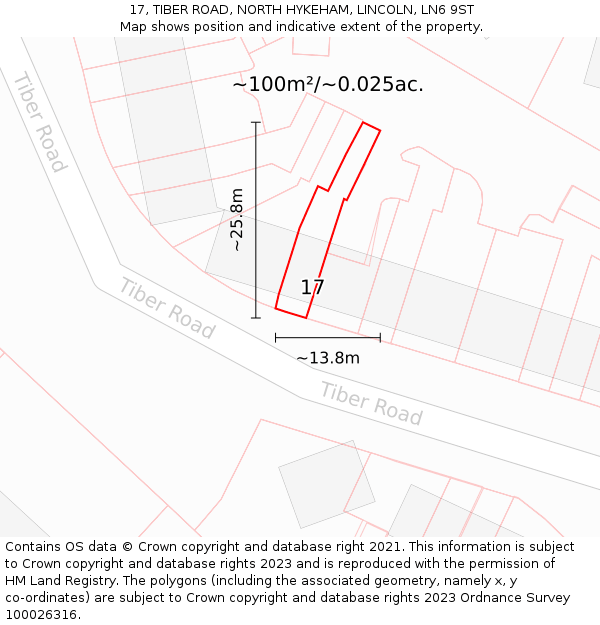 17, TIBER ROAD, NORTH HYKEHAM, LINCOLN, LN6 9ST: Plot and title map