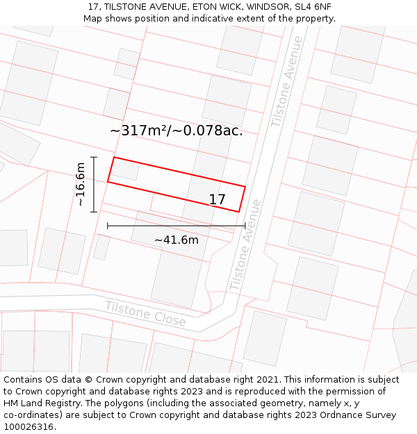 17, TILSTONE AVENUE, ETON WICK, WINDSOR, SL4 6NF: Plot and title map