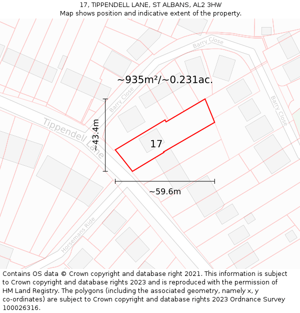 17, TIPPENDELL LANE, ST ALBANS, AL2 3HW: Plot and title map