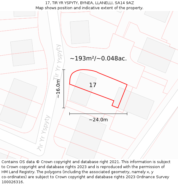 17, TIR YR YSPYTY, BYNEA, LLANELLI, SA14 9AZ: Plot and title map