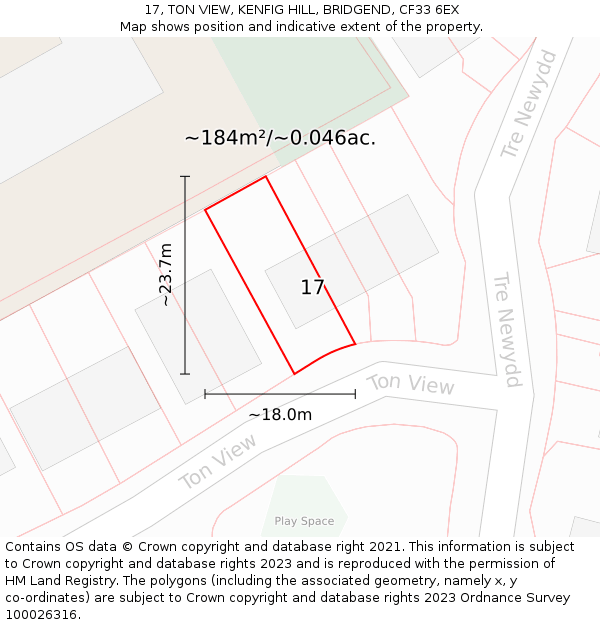 17, TON VIEW, KENFIG HILL, BRIDGEND, CF33 6EX: Plot and title map