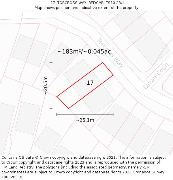 17, TORCROSS WAY, REDCAR, TS10 2RU: Plot and title map