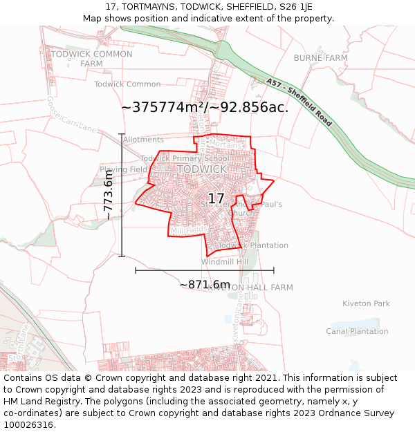 17, TORTMAYNS, TODWICK, SHEFFIELD, S26 1JE: Plot and title map