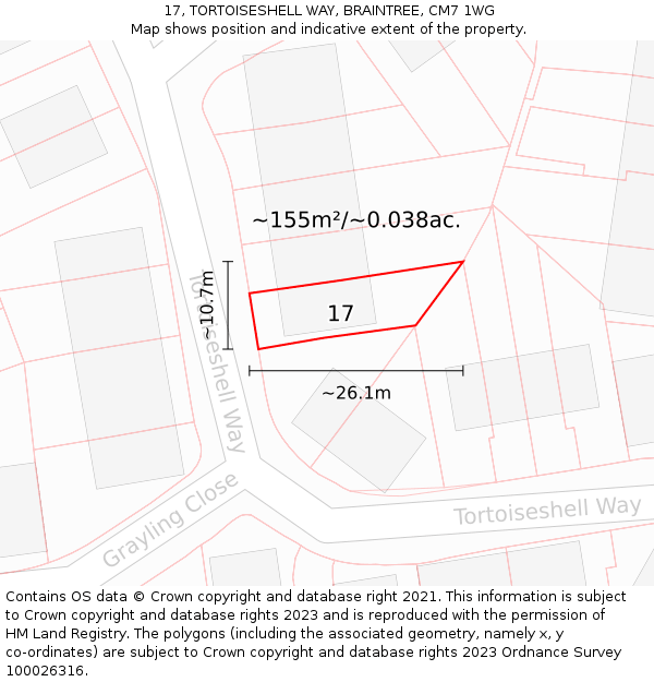 17, TORTOISESHELL WAY, BRAINTREE, CM7 1WG: Plot and title map