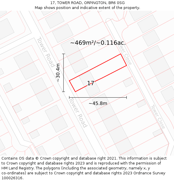 17, TOWER ROAD, ORPINGTON, BR6 0SG: Plot and title map