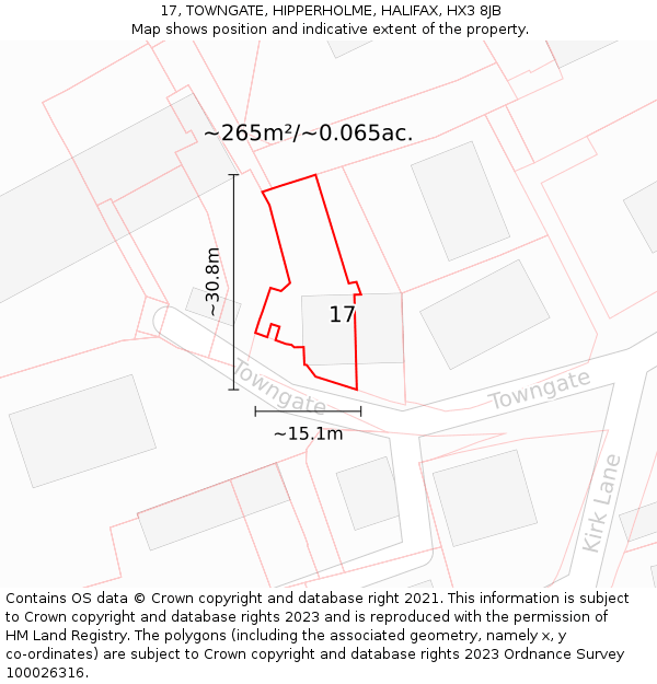 17, TOWNGATE, HIPPERHOLME, HALIFAX, HX3 8JB: Plot and title map