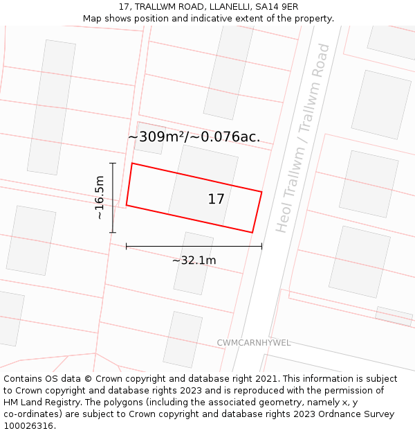 17, TRALLWM ROAD, LLANELLI, SA14 9ER: Plot and title map