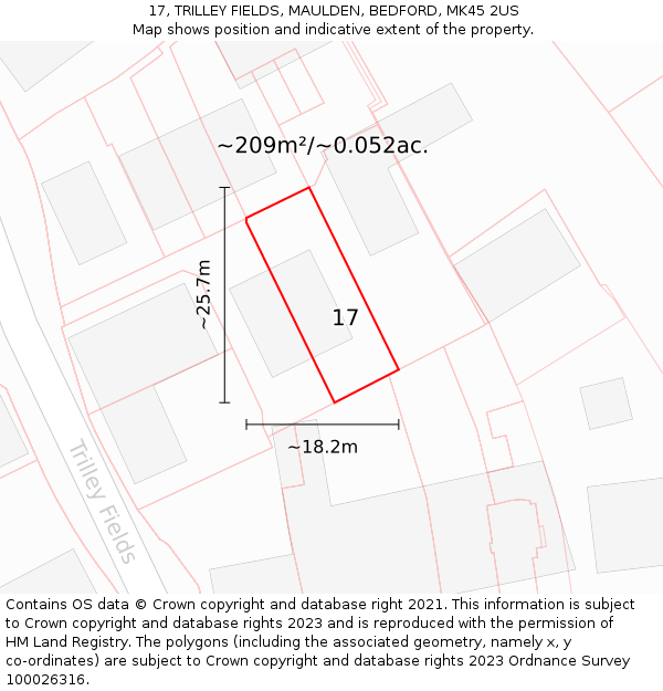 17, TRILLEY FIELDS, MAULDEN, BEDFORD, MK45 2US: Plot and title map