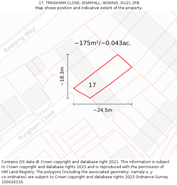 17, TRINGHAM CLOSE, KNAPHILL, WOKING, GU21 2FB: Plot and title map