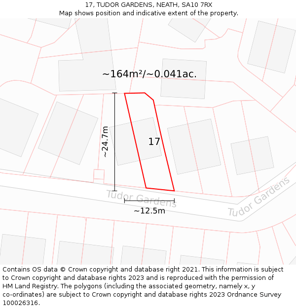 17, TUDOR GARDENS, NEATH, SA10 7RX: Plot and title map