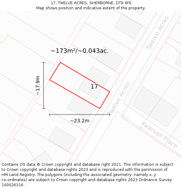 17, TWELVE ACRES, SHERBORNE, DT9 4FE: Plot and title map