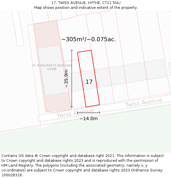 17, TWISS AVENUE, HYTHE, CT21 5NU: Plot and title map