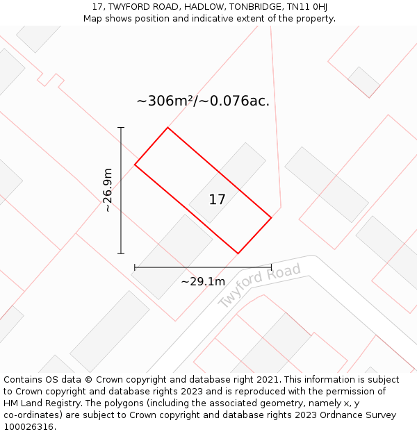 17, TWYFORD ROAD, HADLOW, TONBRIDGE, TN11 0HJ: Plot and title map